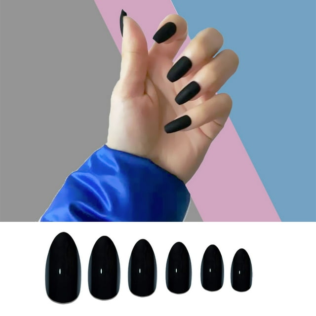 Becaristey 24 Pieces False Nails Wear-resistant Stick-on Tips Fingernails Sticker Full Cover Nail Tips DIY Manicure Tools Black 1Set