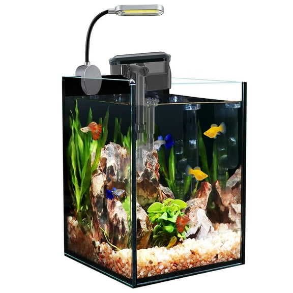 Glass Aquarium Starter Kits 1.5 Gallon Small Fish Tank, Betta Fish Tank with LED Light, Power Filter