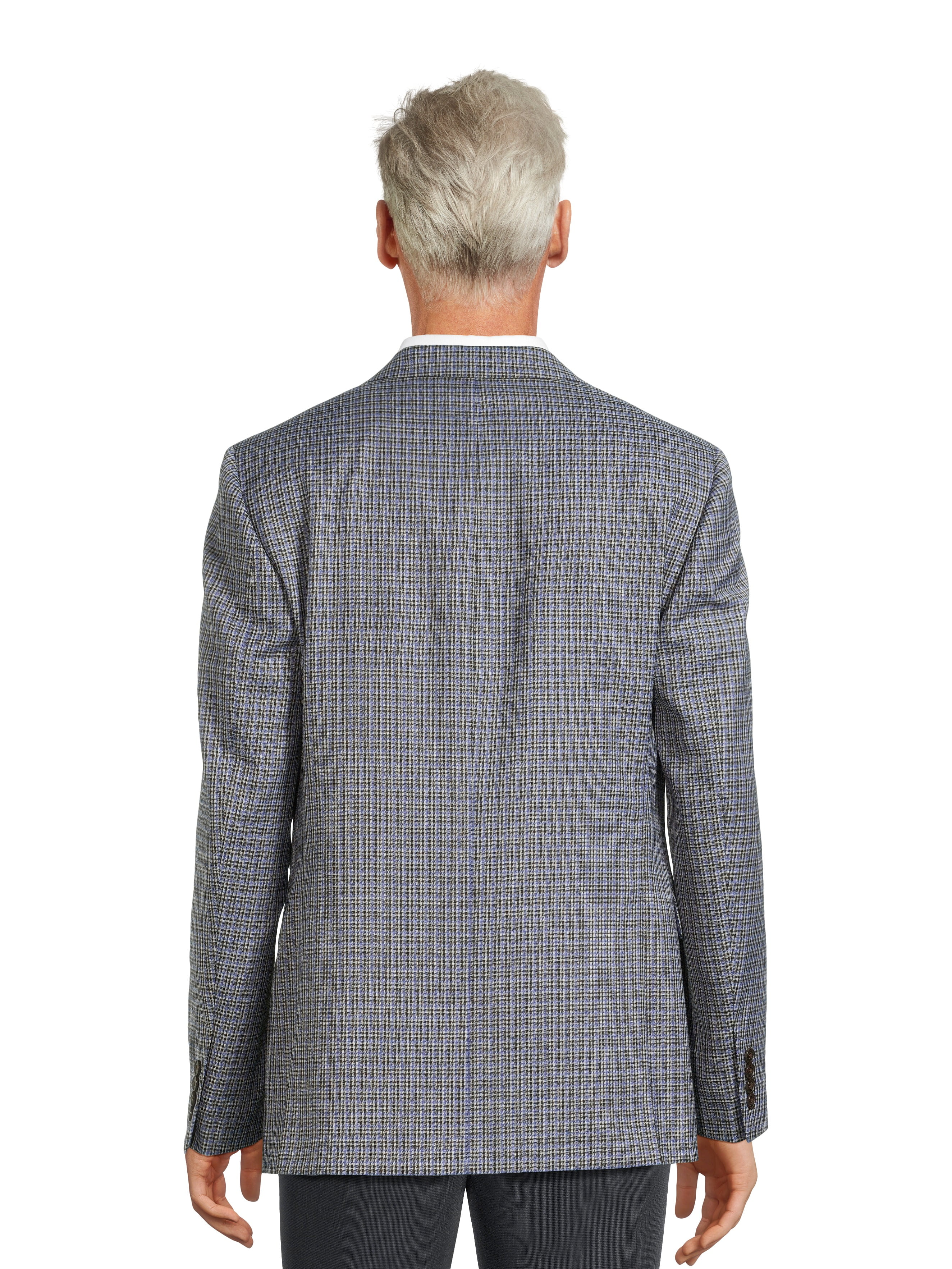 Lands' End Men's Grey and Evening Blue Tricolor Check Sport Coat