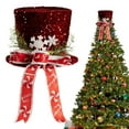 thumbnail image 2 of HCTSHG Christmas Tree Topper Hat, Large Red Sequins Top Hat with Bow Ribbon and Snowflake, for Xmas Tree, Snowman Desktop, Holiday Home Decor, 2 of 9