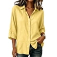 thumbnail image 5 of Dpjklzsn Women's Cotton Linen Button Down Shirt, 3/4 Sleeve Collared Blouse, Solid Color Loose Fit Casual Tunic Top, 5 of 8