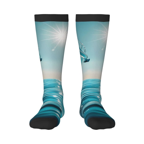 Fotbe Turquoise Ocean Reflection Calcetas Divertidas Estampadas para Hombre y Mujer, Calcetas de Algodón hasta la Rodilla para Caminar, Correr, Enfermería y Embarazo