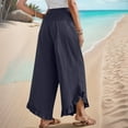 thumbnail image 6 of Besolor Womens Cotton Linen Pants Summer Smocked Waist Ruffle Hem Wide Leg Pants Boho Flowy Beach Vacation Pants, 6 of 9