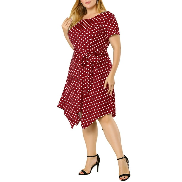Agnes Orinda Women s Plus Size Spring Polka Dots Short Sleeve Tie