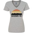 thumbnail image 3 of Inktastic Madison Wisconsin Skyline Retro Sunset Women's V-Neck T-Shirt, 3 of 5