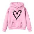 thumbnail image 4 of OYXSER Kids Girls Heart Graphic Hooded Sweatshirt Long Sleeve Pullover Top with Front Pocket Casual School Wear, Pink 5-6Y, 4 of 5