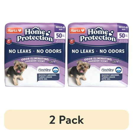 (2 pack) Hartz Home Protection Super Absorbent Odor Eliminating Lavender Scented No Leaks Dog Pads Regular 21 in x 21 in 50 Count