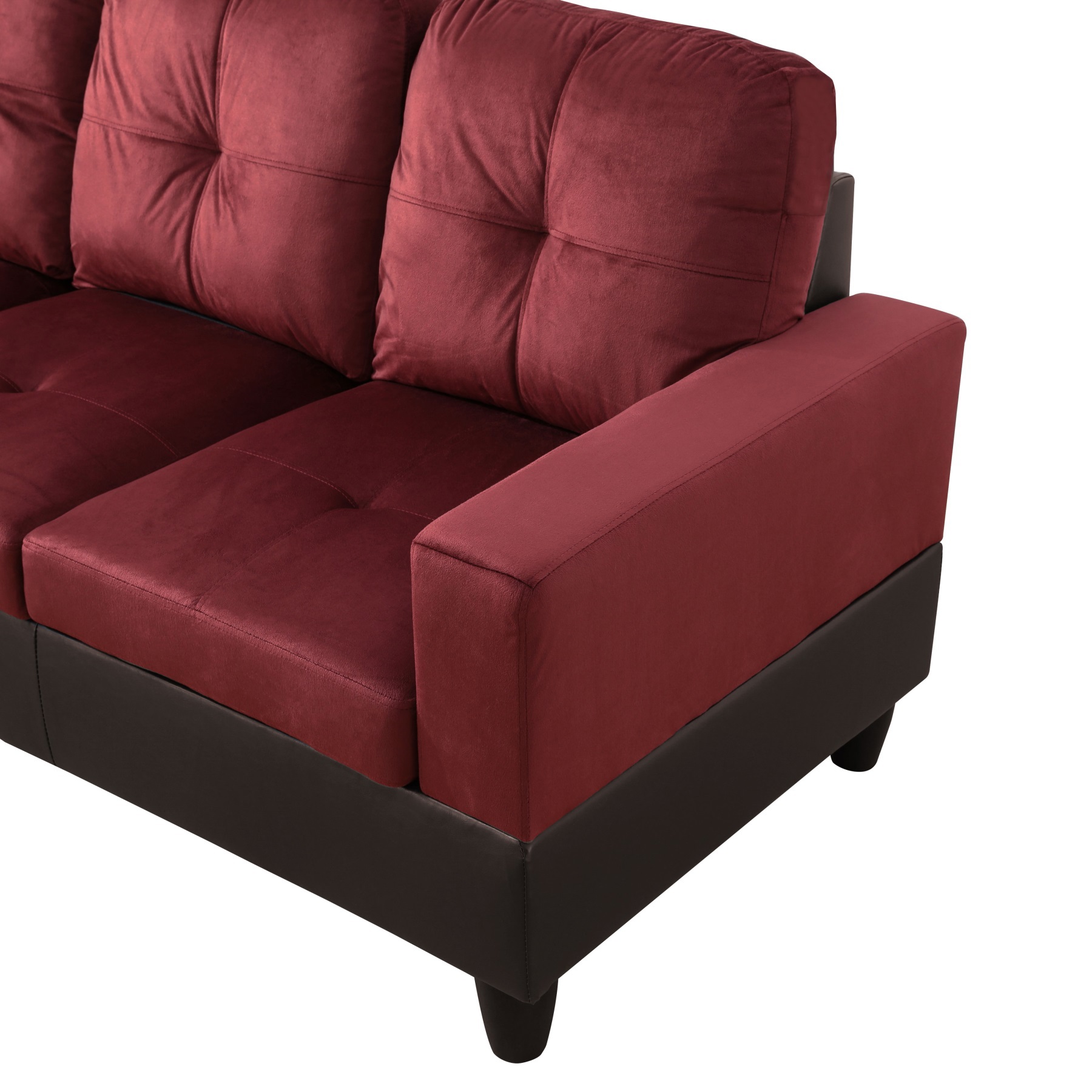 Hommoo Flannel & PVC L-Shaped Sectional Couch and Sofa Set, Modern Living Room Furniture Set, Left Side, Red
