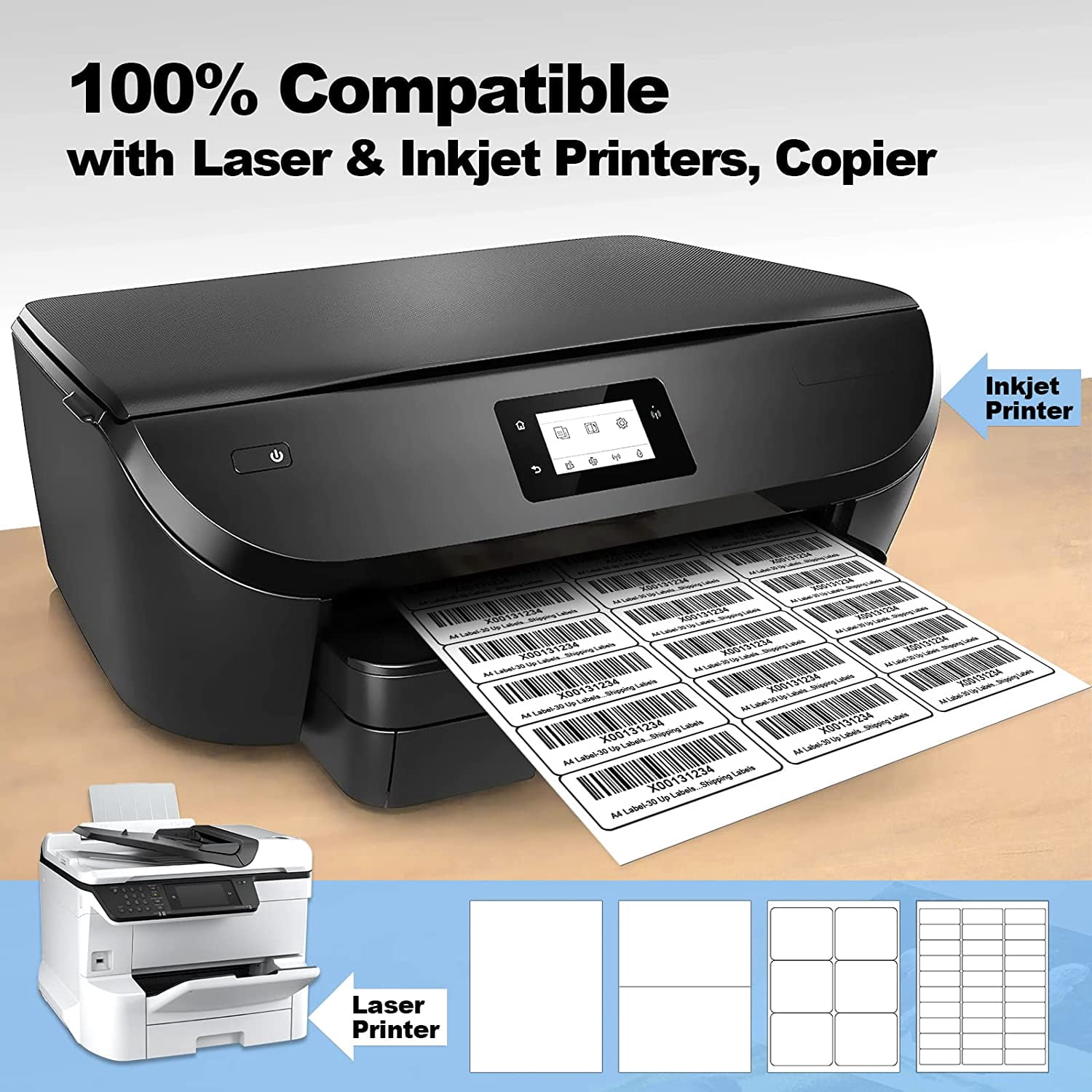100 Sheets 3000 Pcs 30 Up 1" x2-5/8 Shipping Address Barcode Labels for Laser & Inkjet Printers, 1x2.625 FBA on US Letter, per Sheet Return Labels, Page