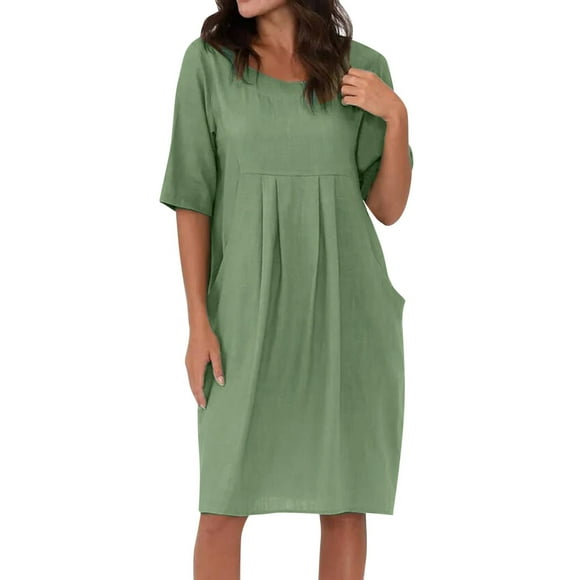 Cathalem Womens Boho Dresses 2024 Square Neck Short Puff Sleeve Smocked Tie Back Beach Vacation Flowy Long Maxi Dress,Green S