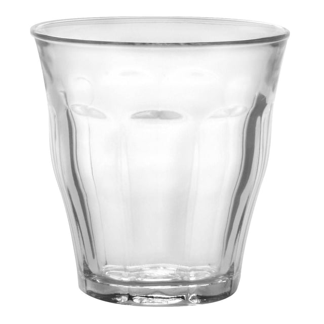 Duralex Picardie Gobelet en Verre Transparent, 250 ml, Vu de devant Centré avec Verre Trempé Transparent à Côtés Facettés et Rebord Évasé, Réputé pour Sa Résistance aux Chocs Thermiques et Sa surface Hygiénique Non Poreuse, Convient à la Vaisselle de Tous les Jours et Souvent Utilisé pour Servir des Boissons Froides.