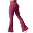 thumbnail image 2 of Flare Leggings with Pockets for Women Butt Lifting Workout Leggings Gym Bell Bottom High Waisted Yoga Pants Deep Red XL, 2 of 4