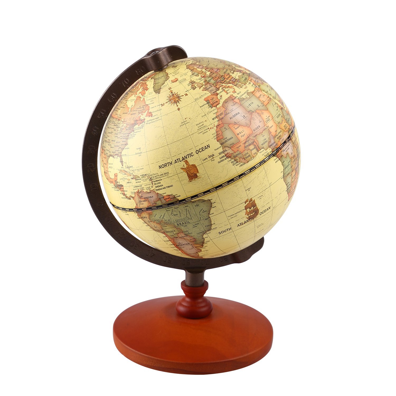 TTKTK Vintage World Globe Antique Decorative Desktop Globe Rotating Earth Geography Globe Wooden 