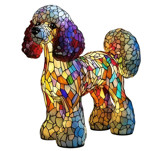 LAMIRO Stained Glass Poodle Lamp Colorful Style Dog Night Light for Home Decor,Bedroom,Living Room,Gift Idea