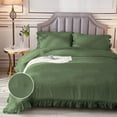 thumbnail image 3 of DNG Creations 1 Piece Vintage Ruffle Pattern Comforter Set Premium Ultra Soft 550 GSM All Season ( Twin/Twin XL Size ) 100% Egyptian Cotton Solid Moss Colour, 3 of 8