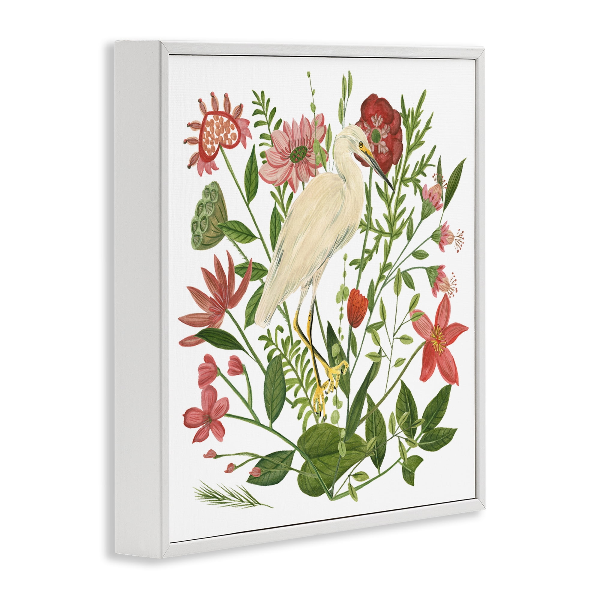 Stupell Industries Nautical Flowers & Egret Landscape Painting White Framed Art Print Wall Art, 17 x 17