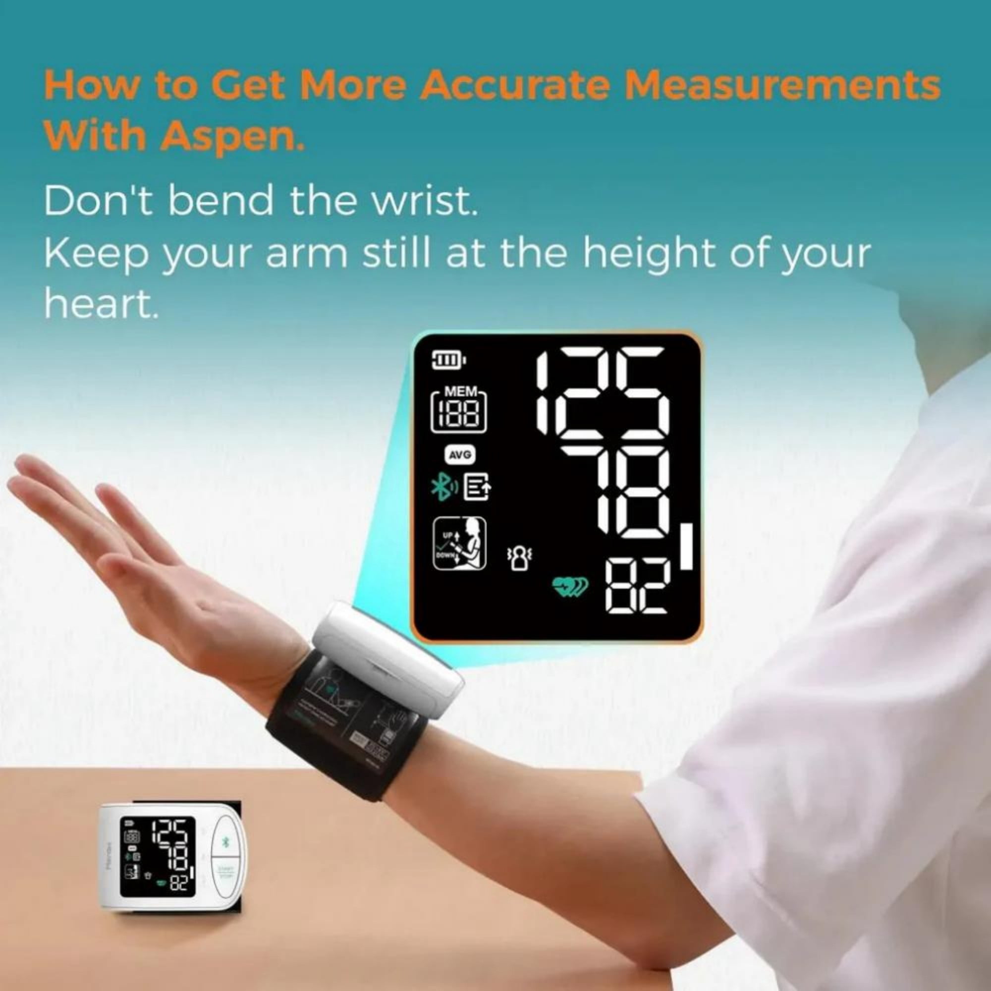 Meraw Aspen Wrist Blood Pressure Monitor,Home Use 5.3-8.5" APP Automatic Bluetooth White