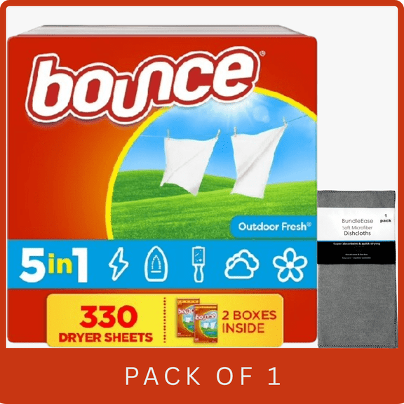 Bounce Fabric Softener Dryer Sheets Outdoor Fresh 330 Count with Microfiber Solid Color Towel by BundleEase
