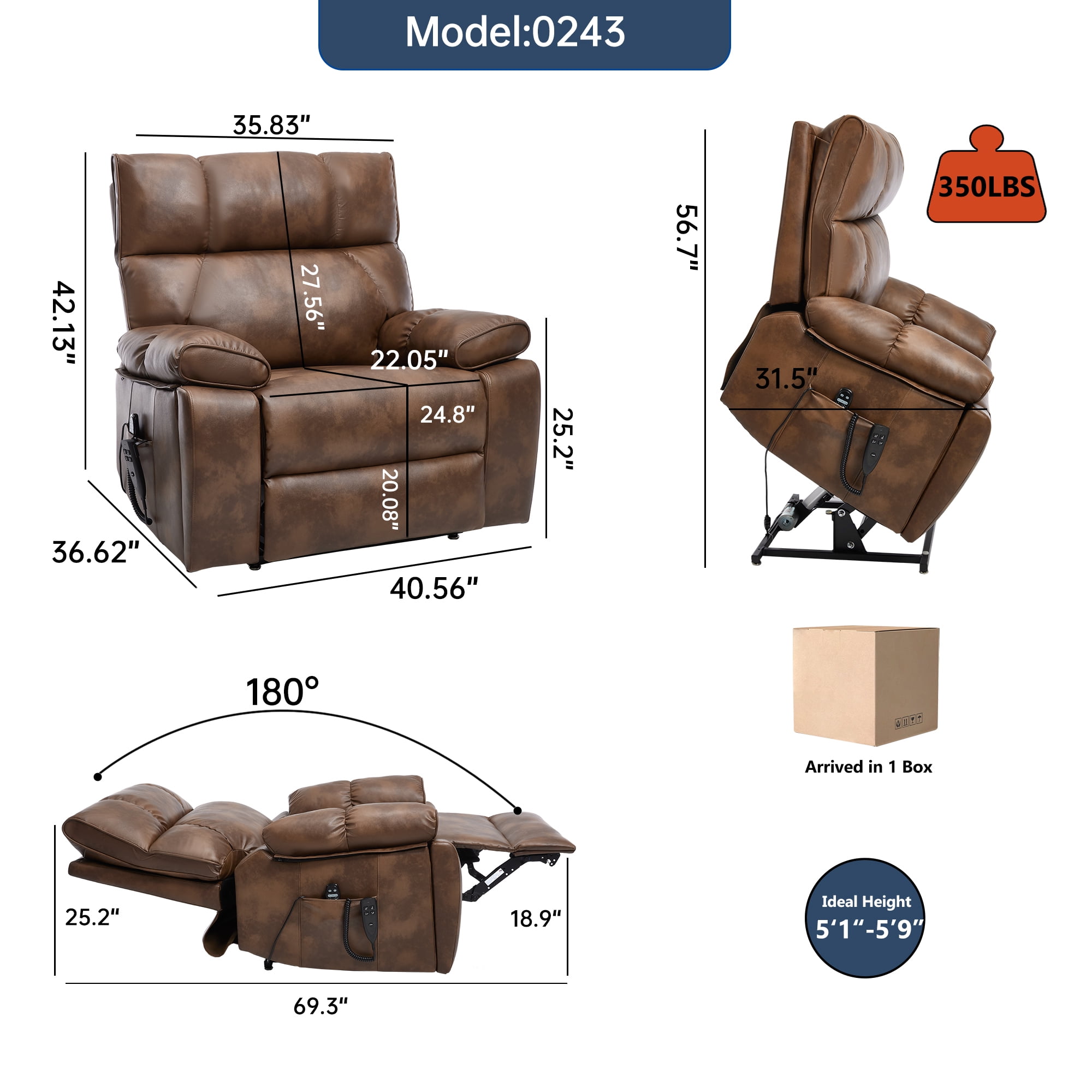 Alvantor Large Power Lift Recliner Chair for Elderly UP Leather Electric Recliners Chair with Massage and Heat for Living Room Brown