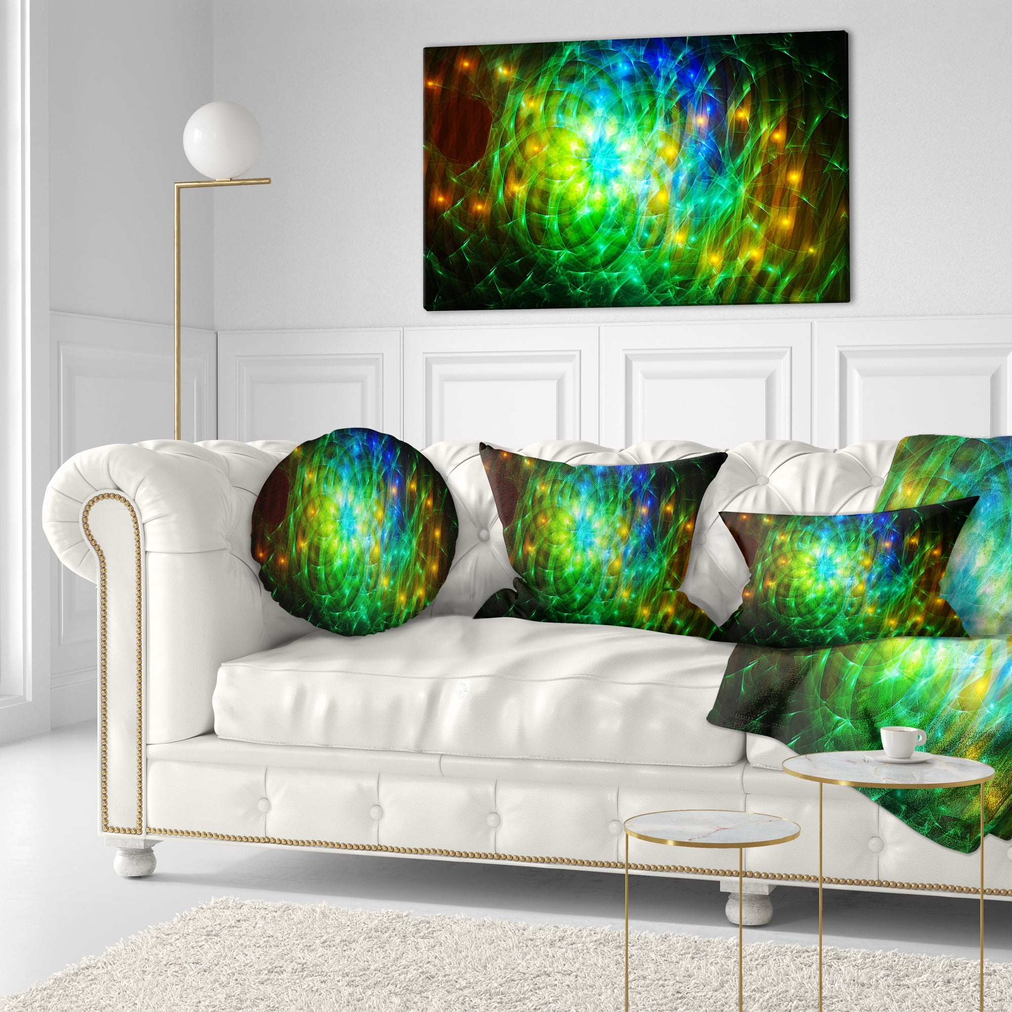 Designart Green Fractal Symphony of Colors - Abstract Throw Pillow - 12x20
