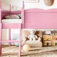 thumbnail image 6 of Leumius Twin Size Loft Bed with Full-Length Guardrails, Solid Wood Low Loft Bed with Ladders and Beside Book Shelf, Chic Shape and Low Profile Design for Boys Girls Pink, 6 of 9