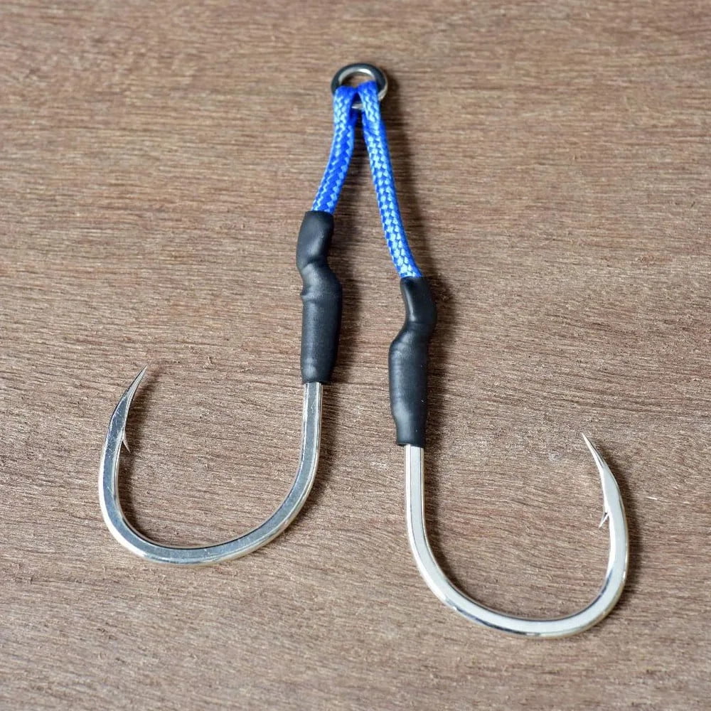 10 Pairs Double Barbed Assist Hooks Saltwater Slow Jigging Hooks with PE Line