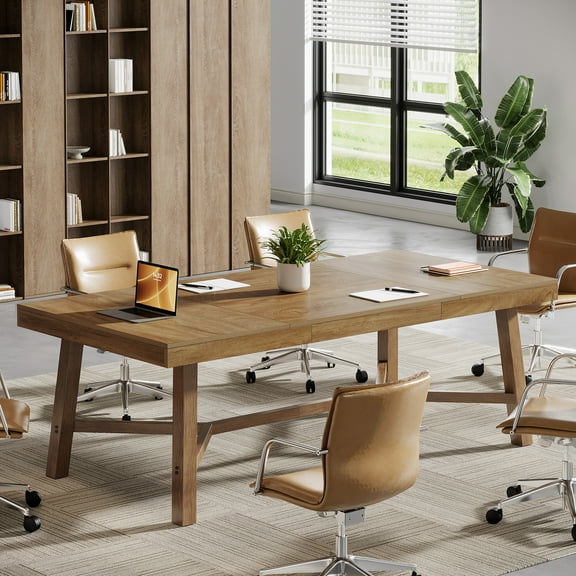 Finmind 70.87-Inch Rectangle Meeting Table, 6 ft Conference Table for 6-8 People, Light Brown