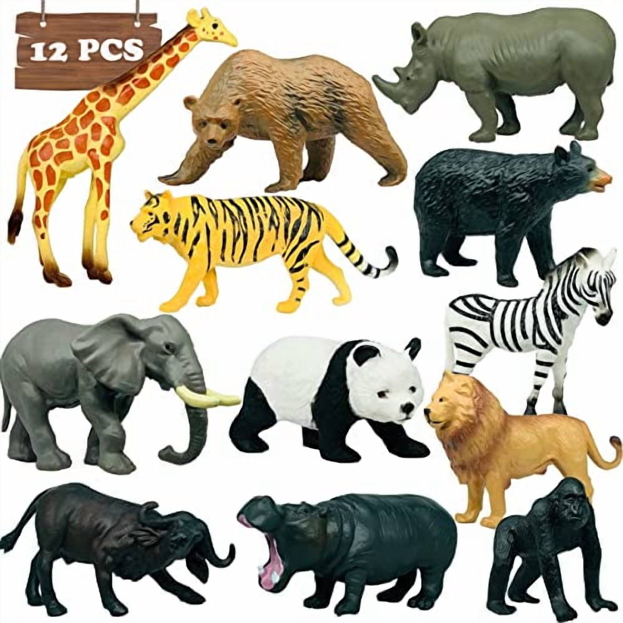 12Pcs Mini African Wildlife Animal Toys for Kids Realistic Safari World Figure Toys Animal Figurines Toy Great for Kids Gifts Cake Toppers Party Favors Prizes Rewards Educational for Children