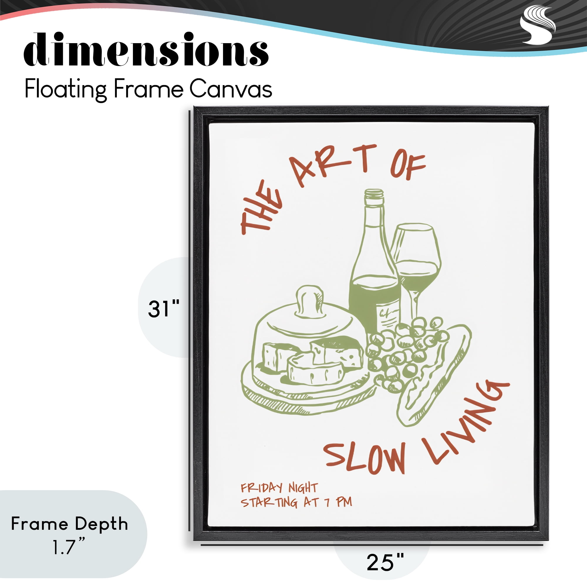 Stupell Industries Slow Living Wine & Cheese Black Framed Floater Canvas Wall Art, design by The Prints Vibe