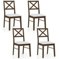 thumbnail image 1 of Gymax Dining Chairs Set of 4 Upholstered Kitchen Side Chairs w/ Rubber Wood Frame Brown & White, 1 of 10