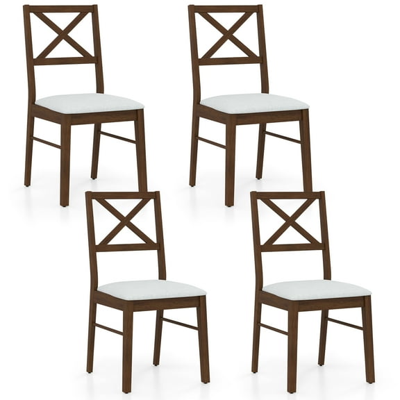 Gymax Dining Chairs Set of 4 Upholstered Kitchen Side Chairs w/ Rubber Wood Frame Brown & White