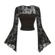 thumbnail image 4 of Xuyuer Women Square Neck Lace Long Sleeve Tops Slim Fit Trendy Y2K Going Out Spring Summer Shirts Y2k Lace Top See Through Mesh Crop Top Floral Slim Fit Top Tee Shirts Blouse Streetwear, 4 of 5