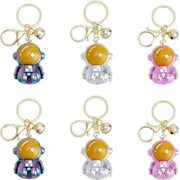 6pcs 3 Colors Acrylic Spaceman Pendant Keychain with Light Gold Tone Alloy Findings and Sonance Brass Bell 9.6cm 2pcs/color for DIY Cratf