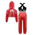 thumbnail image 2 of Doomiva Kids Girls Jazz Hip Hop Dance Outfits Metallic Long Sleeve Hoodie Sport Bra Vest And Sweatpants Set Dancewear Red Black 6, 2 of 6