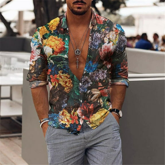Palato Mens T Shirts,Men's Fashion Casual Comfortable Long Sleeve Printed Single Breasted Shirt Top