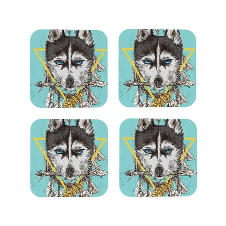 

Tideii Husky With Dreamcatcher for Leather Coasters 4 Pieces Anti-fouling and Anti-scalding Decorative Coasters Suitable for Restaurants Kitchens Coffee Shops-Square