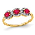 thumbnail image 1 of 3/4 Carat (ctw) Three-Stone Ruby Ring in 14K Yellow Gold with Diamonds, 1 of 4