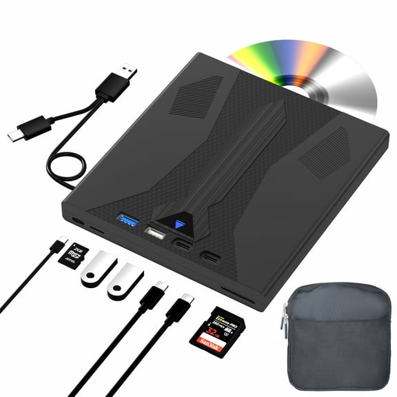 8 in 1 External Blu Ray Drive, USB 3.0 and Type-C Blu Ray Burner Portable Blu Ray DVD/CD/BD Player, Support 100G Disc 3D Optical Bluray Drive Compatible with Windows Macos for MacBook Laptop Desktop