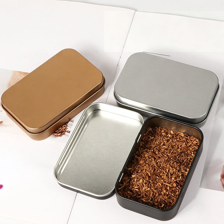 Cozeii Tin Case with Lid, Metal Storage Box, Small Rectangular
