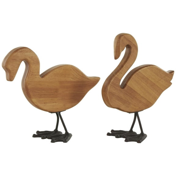DecMode 11" Abstract Duck Garden Sculpture with Black Metal Feet (2 Pack)