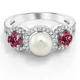 thumbnail image 3 of Gem Stone King 925 Sterling Silver Round Cultured Freshwater Pearl and Pink Tourmaline Ring for Women (1.28 Cttw, Gemstone Birthstone, Available in Size 5, 6, 7, 8, 9), 3 of 4