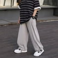 thumbnail image 2 of LIIPEE Boys Girls Pants Solid Color Elastic High Waist Loose Fit Straight Wide Leg Trousers With Pockets Child Classic Birthday Wedding Weekend Pants,Grey,8-10 Years, 2 of 2