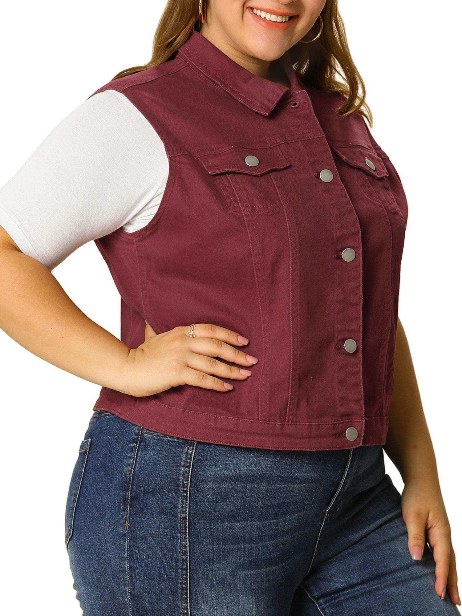 Agnes Orinda Women's Plus Size Casual Button Sleeveless Denim Vest Jacket - image 5 of 7