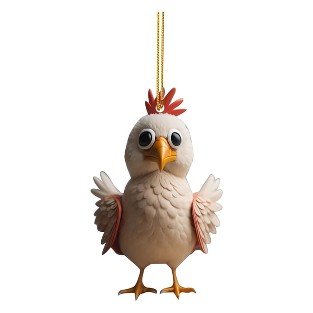 Charming Pendant Chicken Figurine Ornament Car Hanging Decorative Christmas Tree White
