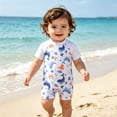 thumbnail image 2 of ZHOGXU Toddlers Kids Boys One Piece Swimsuit Summer Short Sleeve Cartoon Print Half Zipper Sunscreen Comfortable Swimwear For Beach Pool,White,3-6 Months, 2 of 9