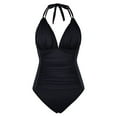 thumbnail image 4 of Ovticza Women Tummy Control One Piece Swimsuits Halter Push Up Bathing Suits Black 2XL, 4 of 6