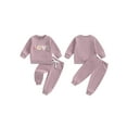 thumbnail image 2 of Toddler Baby Girls Fall Clothing Sets 3 6 12 18 24 Months 2T 3T Letter Embroidery Long Sleeve Round Neck Sweatshirt Drawstring Pocket Long Pants Outfits, 2 of 9