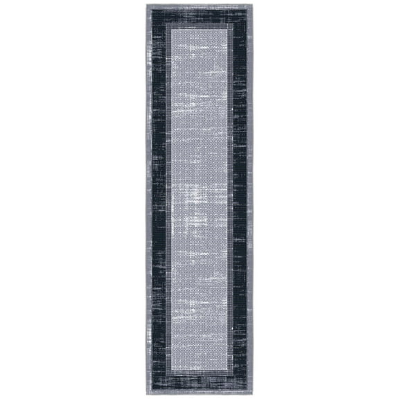Ottomanson Border Kitchen Runner Rug 1'10" x 7' - Non Slip Low Pile Carpet, Gray/Navy