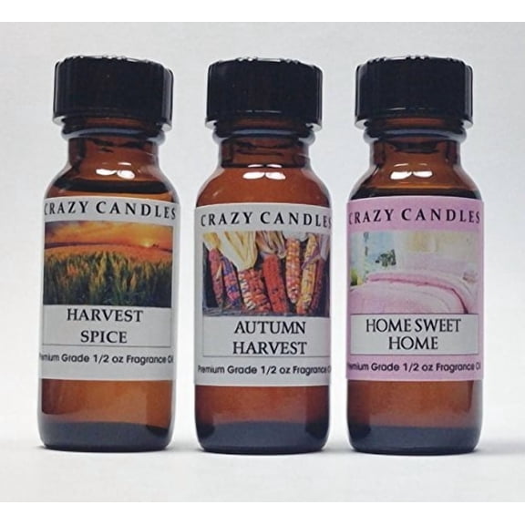 3 Bottles Set, 1 Harvest Spice, 1 Autumn Harvest, 1 Home Sweet Home 1/2 Fl Oz Each 15ml Premium Grade Scented Fragrance Oils B