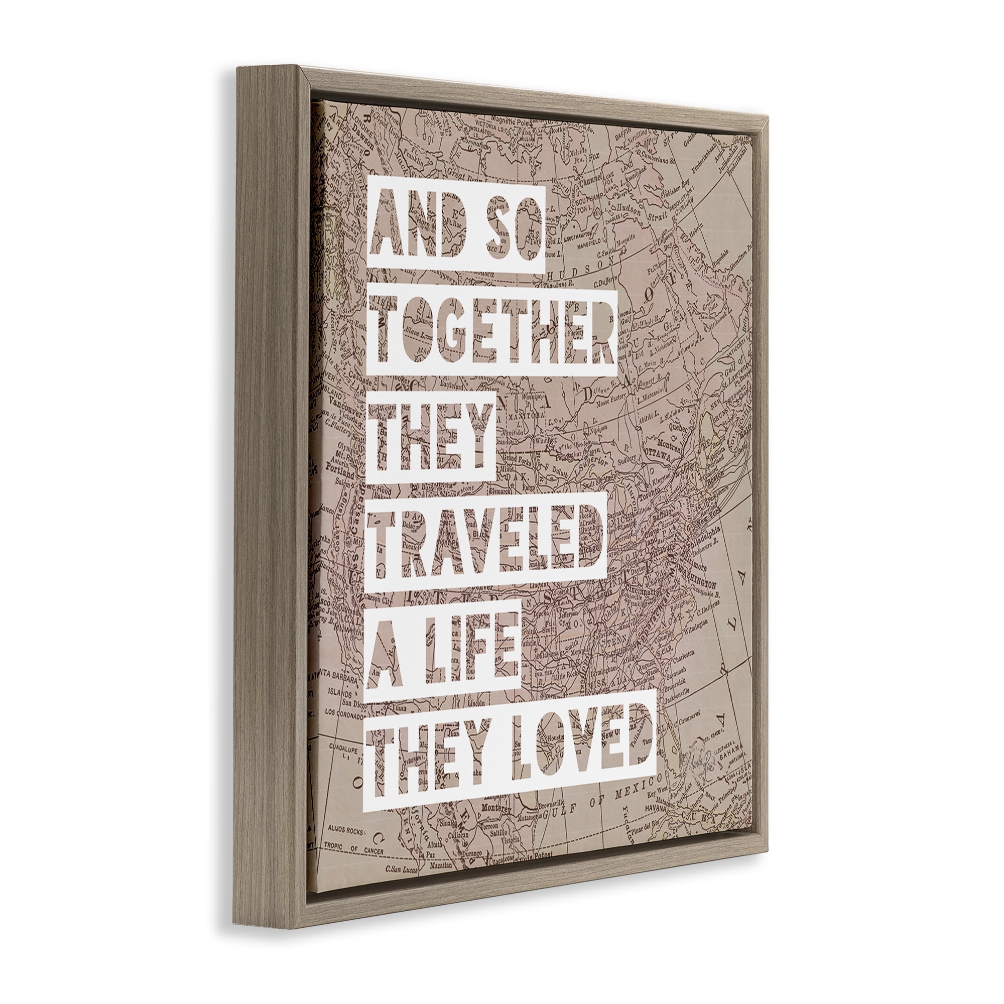 Stupell Industries Together They Traveled Text & Numbers Painting Brown Floater Framed Canvas Art Print Wall Art, 25 x 25